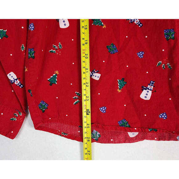KAREN SCOTT Christmas Button Front Collared Shirt Large 100% Cotton Holiday Red - Picture 10 of 10
